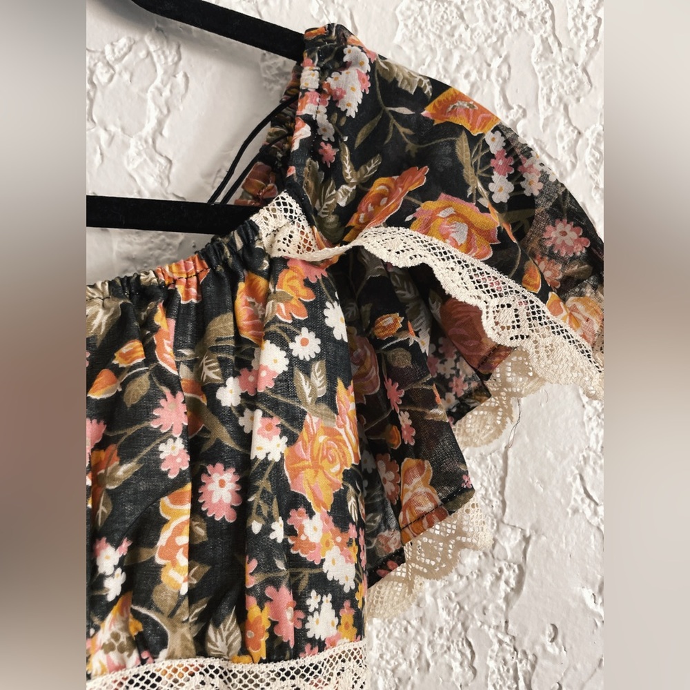 GUNNE SAX® Jessica McClintock RARE 1970s Milkmaid Floral Lace Dress - Picture 2 of 9